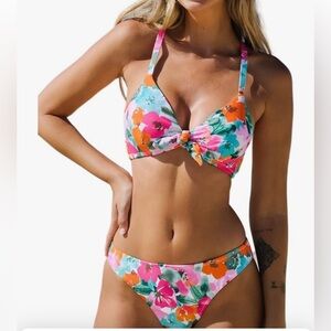 CUPSHE Floral Print Knot Tie Top Bikini  MEDIUM NWT